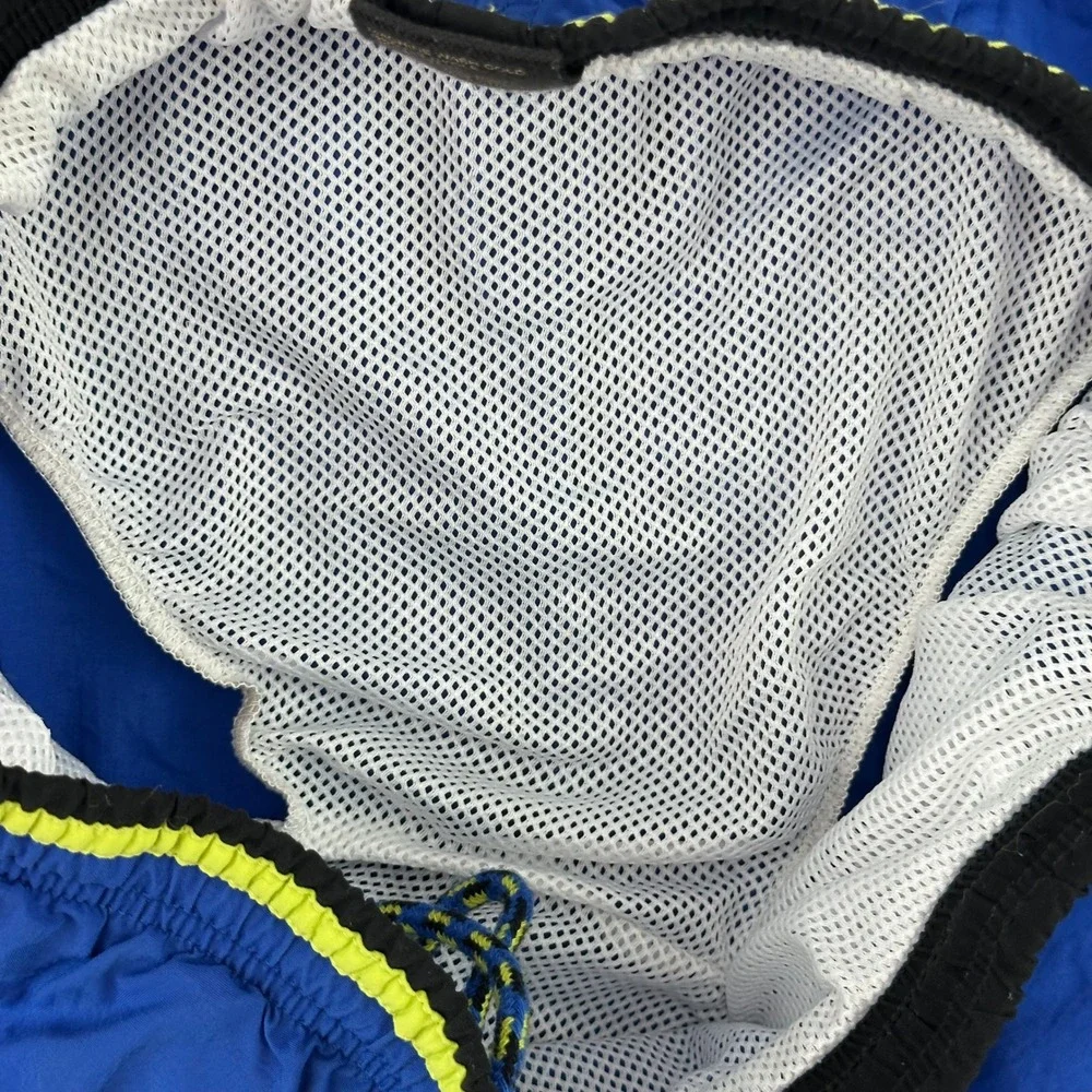 Vintage Nylon‎ Swim Trunks Mens Medium Blue Mesh Lined Cheetah Sport 90s Shorts